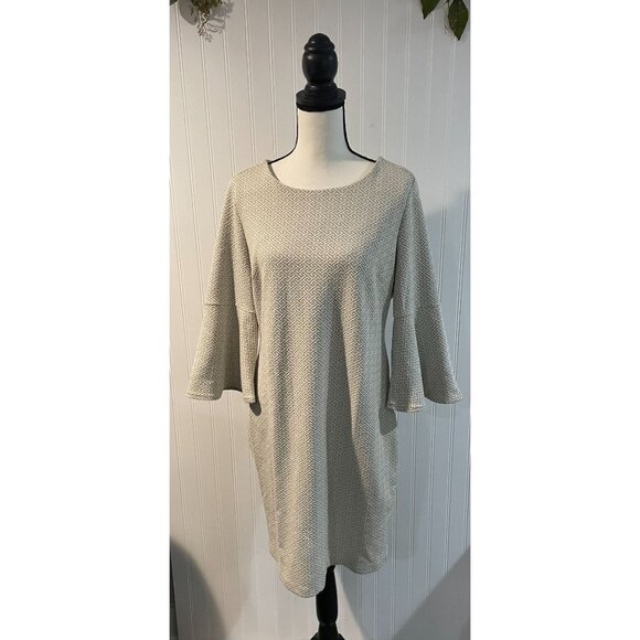 Tyler Böe Beige Geometric Textured Dress With Bell Sleeves Size L - Picture 3 of 12